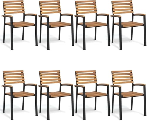 Stackable Patio Chairs 8 pcs Solid Wood Acacia and Metal Dinning Room Lawn Sillas para Comedor Dining Table Chairs for Beach Living Room Courtyard
