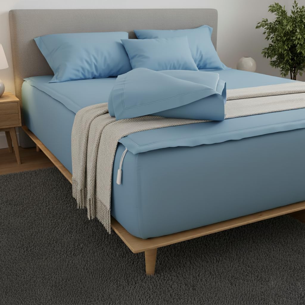 5 Pc Zip On Fitted Sheet - Includes 1 Fitted Base + 2 Zip Sheet - Easy to Change, Won’t Pop Off King Sheet - Soft 600 TC Cotton Fitted Sheet- 15” Deep Pocket King Size- Blush