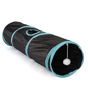 iCAGY Cat Tunnel for Indoor Cats, Pet Cat Kitten Rabbit Ferret Play Toys Tube Tunnel Interactive Crinkle Collapsible Pop Up Black