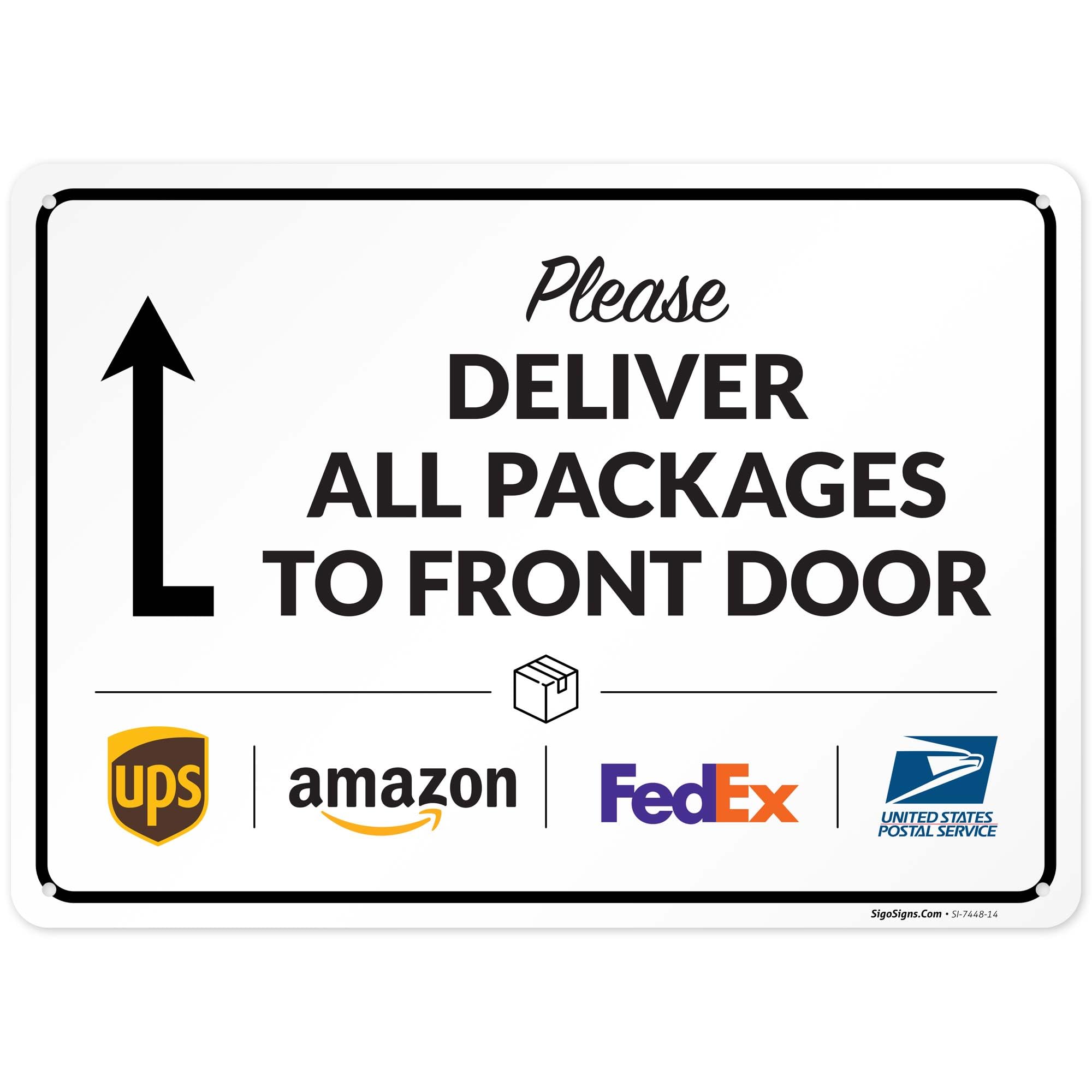Please Delivery Sign, Delivery Instructions Deliver All Please to Front Door Up Arrow Sign, 12" x 8" Inches, Rust Free .Aluminum, Fade Resistant, Made in USA