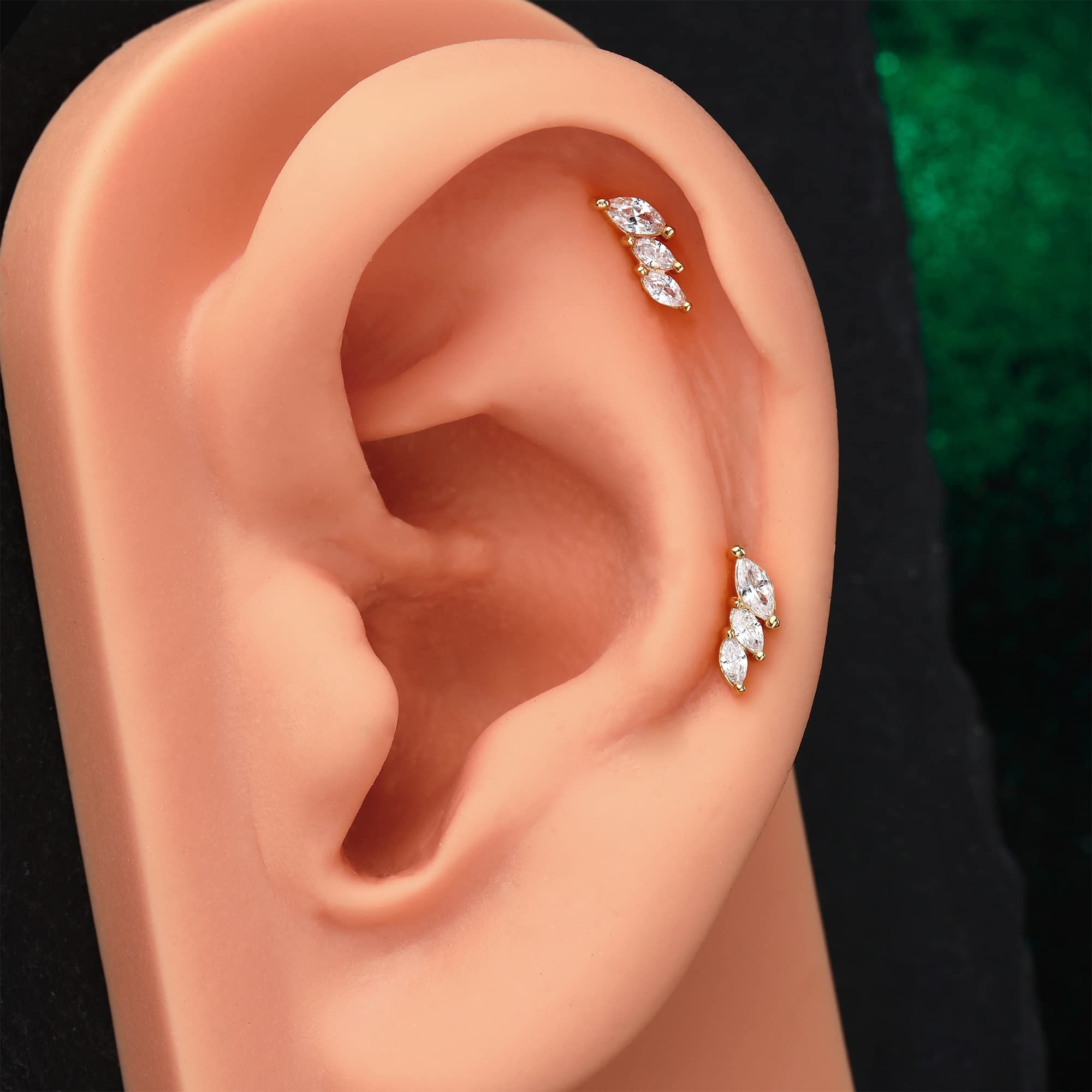 Melighting 16G/18G Threadless Push In Labret Studs Helix Piercing Jewellery Gold Helix Earrings Cartilage Front Helix Piercings Tragus, Conch, Lobe Earrings