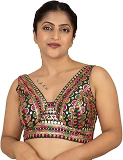 Women's Navratri Style Embroidery Sleeveless V Neck Readymade Sleeveless...