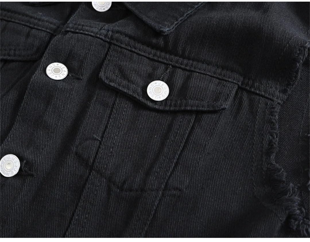 Gilet da uomo in jeans slim con frange in denim, senza maniche