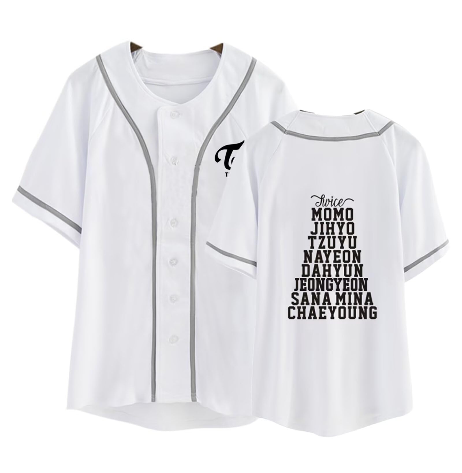 FUJUTANG Twice Baseball Jersey Tzuyu Mina Momo Sana Dahyun Chaeyoung V Neck Hip-Hop T-Shirt