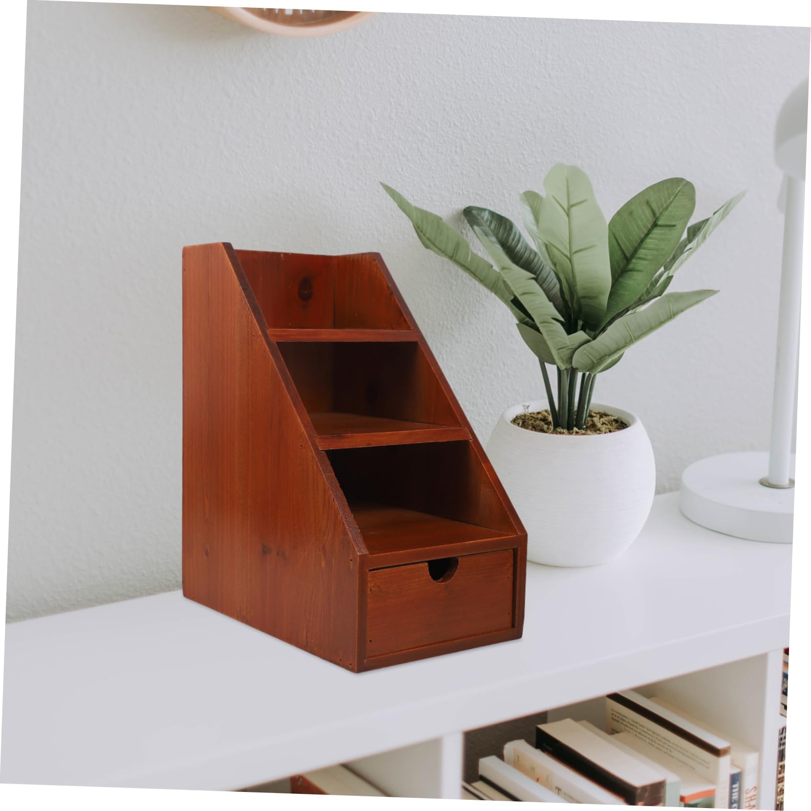 Organizer da Scrivania Multilivello in Legno Cassetto Coffee | Scomparti Separati e Capienza Ampia, per Workplace e Nightstand, Finitura Elegante e Pratica