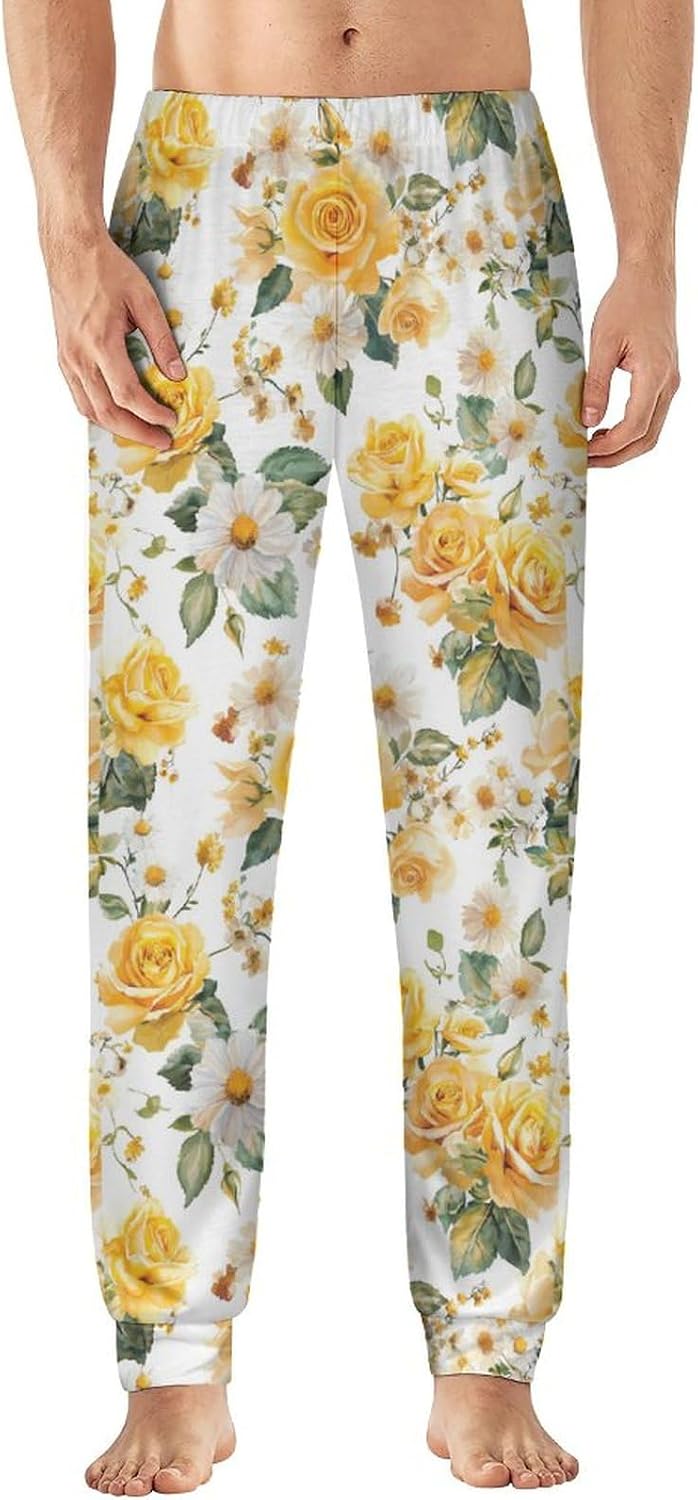 Adugen Origei Flowers Pattern Men's Pajama Home Pajamas Lightweight Pajama Pants