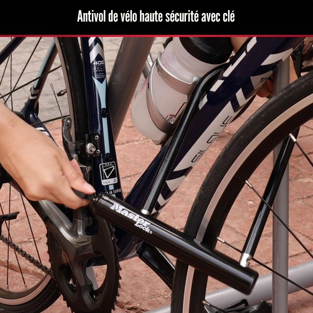 Master Lock U-Lock Antivol pour vélo avec clé - Antivol en U pour vélo - Pour équipement extérieur - Noir