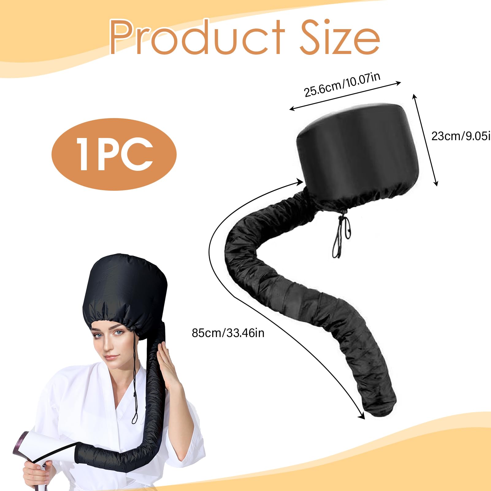 Casco per Asciugacapelli con Bonnet Elastico, Asciugatura Profonda per Capelli Ricci, Riscaldato per Cura Intensiva (Nero)