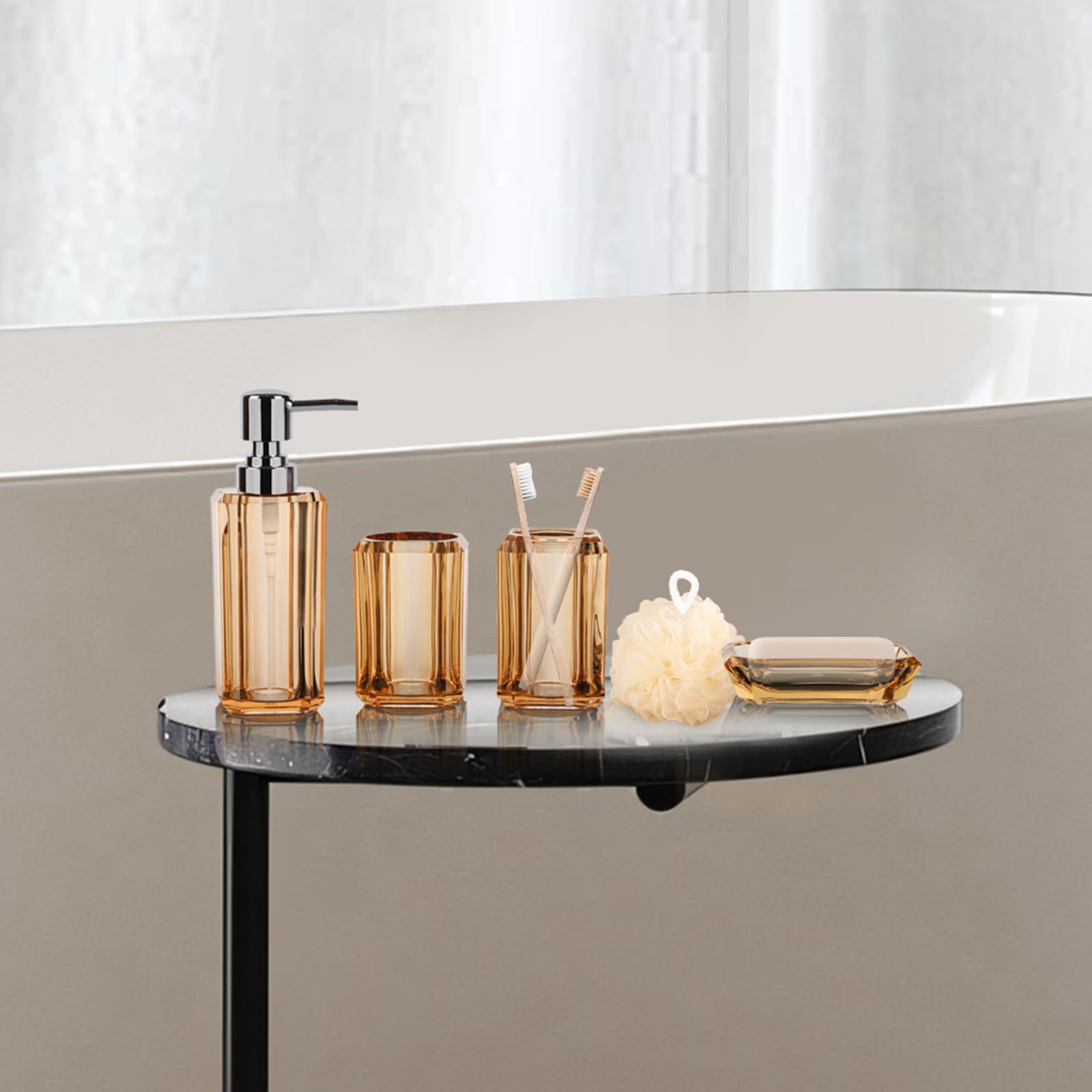Oyydecor Ensemble D'accessoires De Salle De Bain En Acrylique, 4 Pièces Avec Gobelet, Porte-Savon, Distributeur De Savon Et Porte-Brosse à Dents, Décoration De Salle De Bain Bohème Et Coffret Cadeau