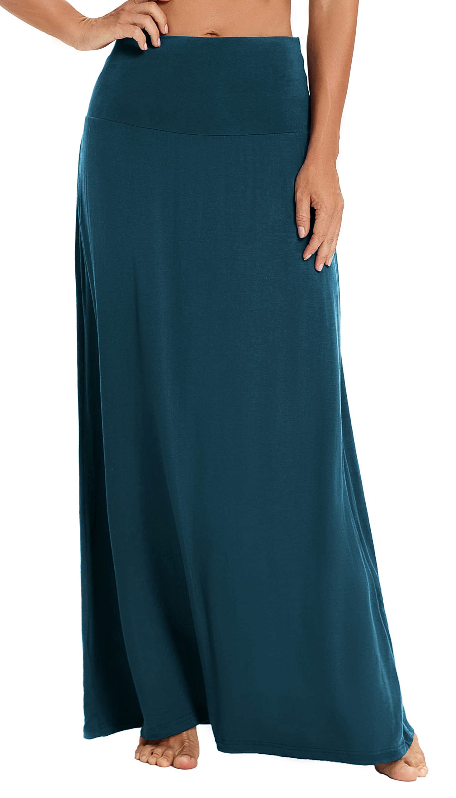 EXCHIC Falda larga bohemia de verano para mujer, cintura alta, elástica, para playa, Acero azul., S