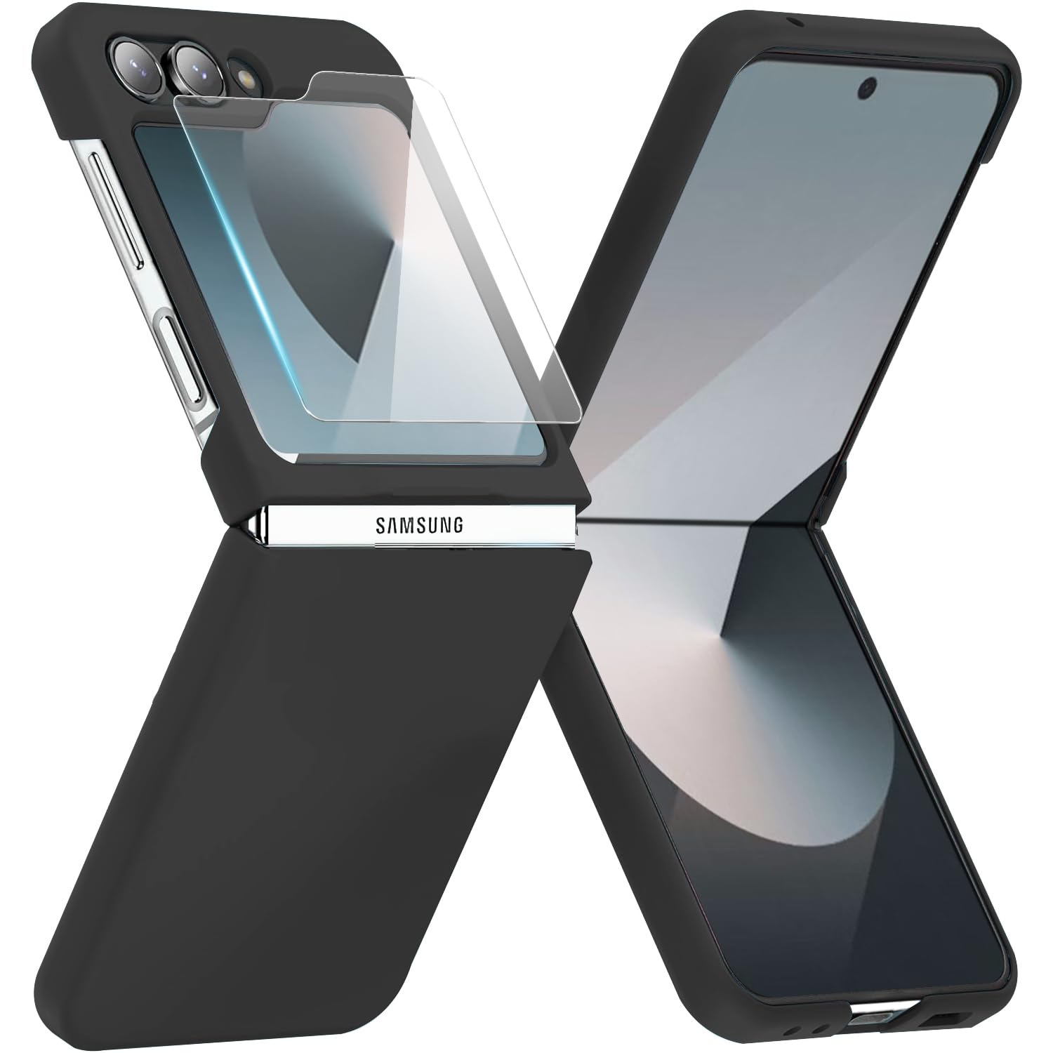 for Samsung Galaxy Z Flip 6 Case with Screen Protector, Slim-Thin Hard PC ZFlip6 Phone Case Cover,Anti-Scratches Shockproof Protective Cases for Samsung Galaxy Z Flip 5G, Black