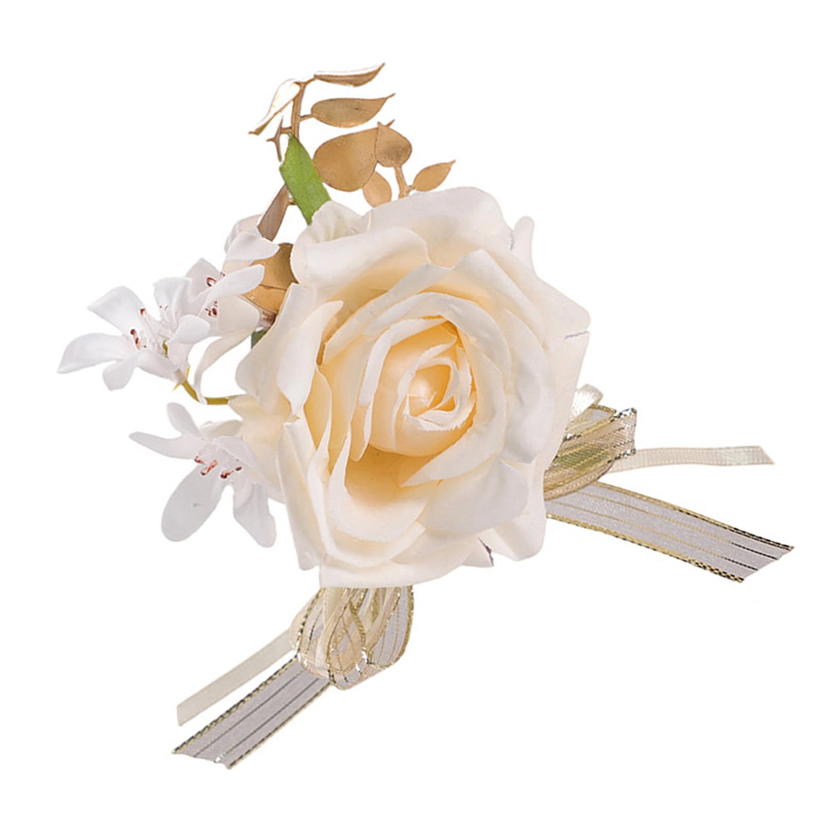 Woedpez Golden Bridal Wrist Corsage Chest Flower for Wedding Bouquet Champagne Tone Bride Dressingup Accessory Jewelry Golden Chest Corsage for Wedding Ceremony