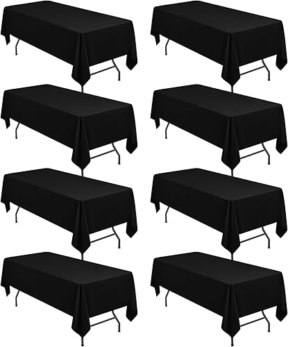 Teruntrue Paquete de 8 manteles rectangulares negros para mesas de 6 pies, manteles de poliéster de 60 x 102 pulgadas, resistentes a las arrugas,