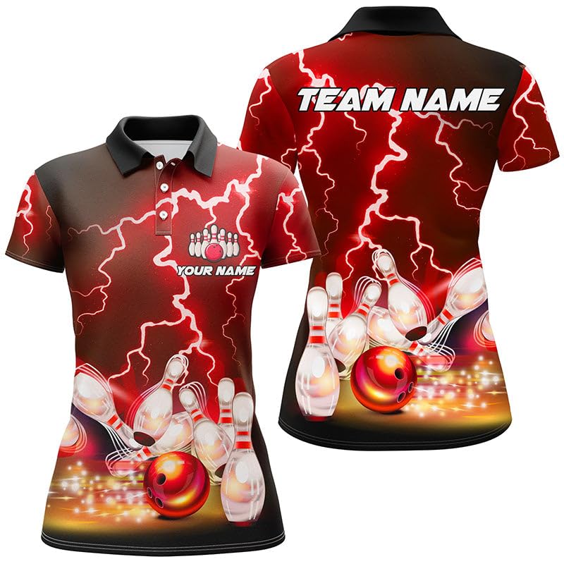 Herren & Damen Bowling Polo & Quarter Zip Shirts Custom Rot Blitz Donner Bowling Team Jersey, Geschenk für Bowler T150