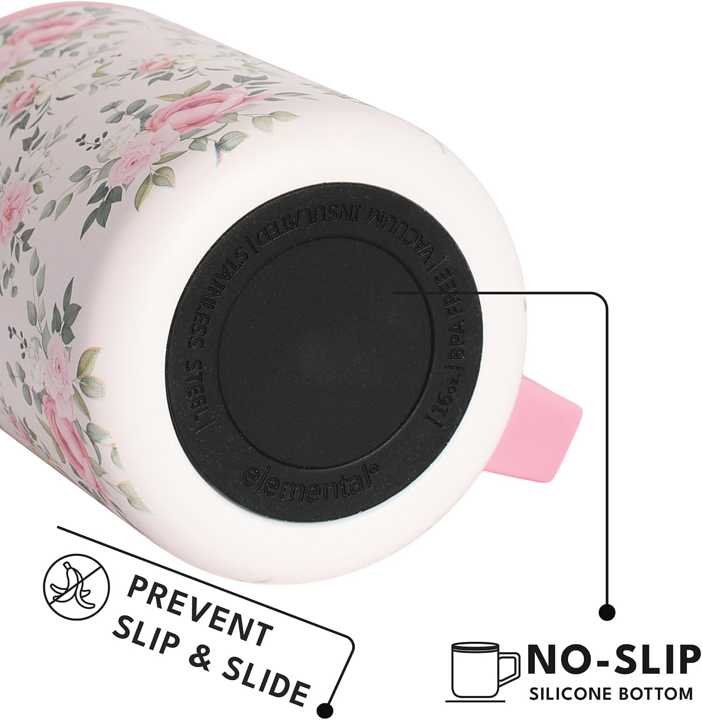 Elemental Insulated Coffee Mug - Triple-Wall Stainless Steel Summit Travel Cup for Hot and Cold Drinks - Thermal Coffee Mug with Lid and Handle for Camping, Office & Travel 16oz - Rose Garden - Image 4