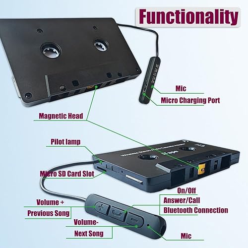 Miniatura 4 de Adaptador de casete para coche Bluetooth Audio Receptor Trabajo Mientras Carga Soporte TF Tarjeta