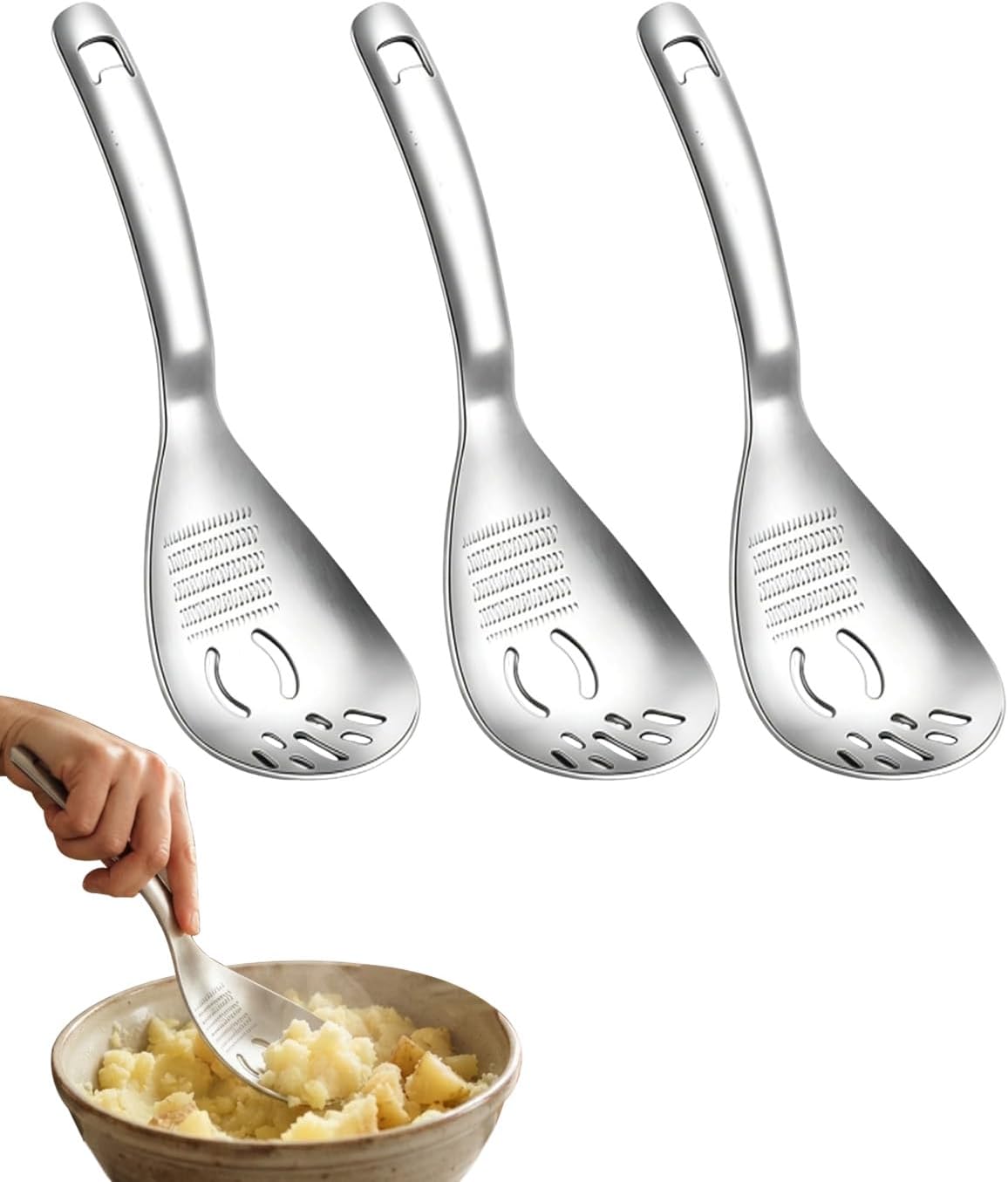 5-in-1 Stainless Steel Cooking Spoon, Potato Masher, Egg Separator,3 pcs