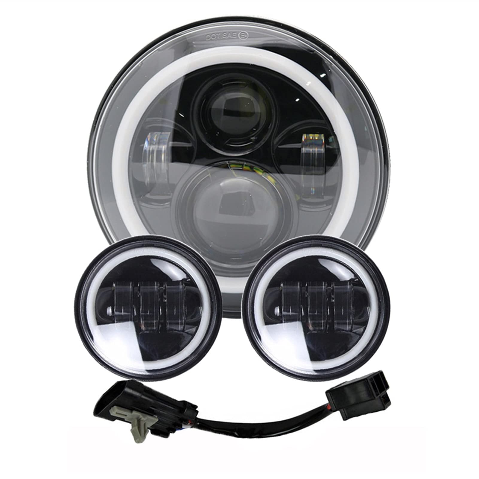 Reflektor motocyklowy, motocyklowe reflektory motocyklowe 7 "z reflektorami przeciwmgielnymi 4,5 "kierunkowskazu Halo (zestaw czarnego światła)