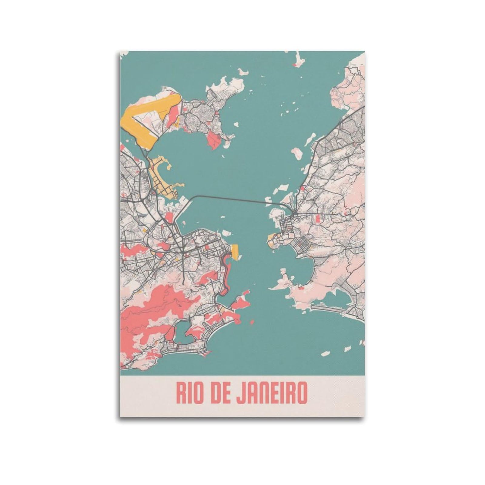 OKAHYS Brazil Rio De Janeiro Vintage Map Poster Decorative Painting Canvas Wall Artworks Picture 24x36inch(60x90cm)