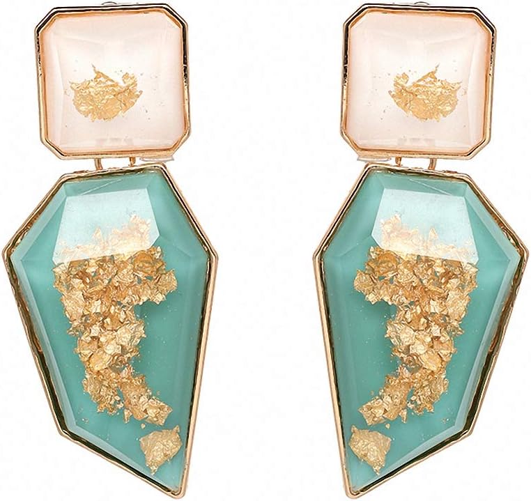 Women Geometric Acrylic Statement Drop Earrings Transparent Stone Earrings With Golden Edges