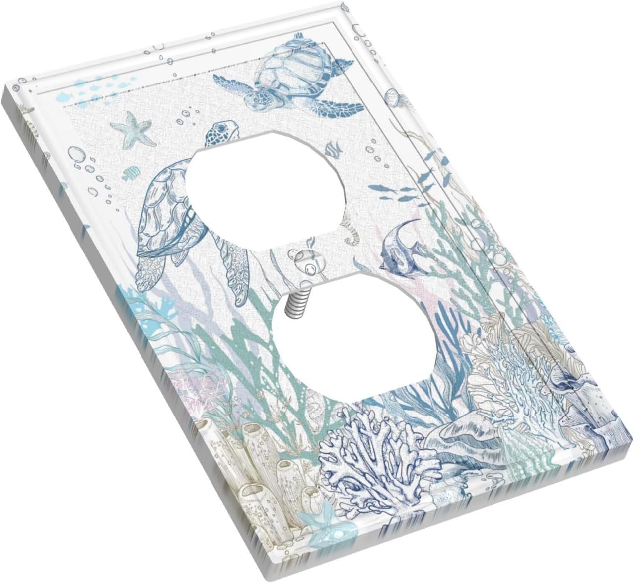 Ocean Sea Turtle Light Switch Cover Duplex Outlet Covers Sea Grass Fish Coral Wall Plate Decorative Electrical Faceplate for Bathroom Bedroom Home 5" x 3"