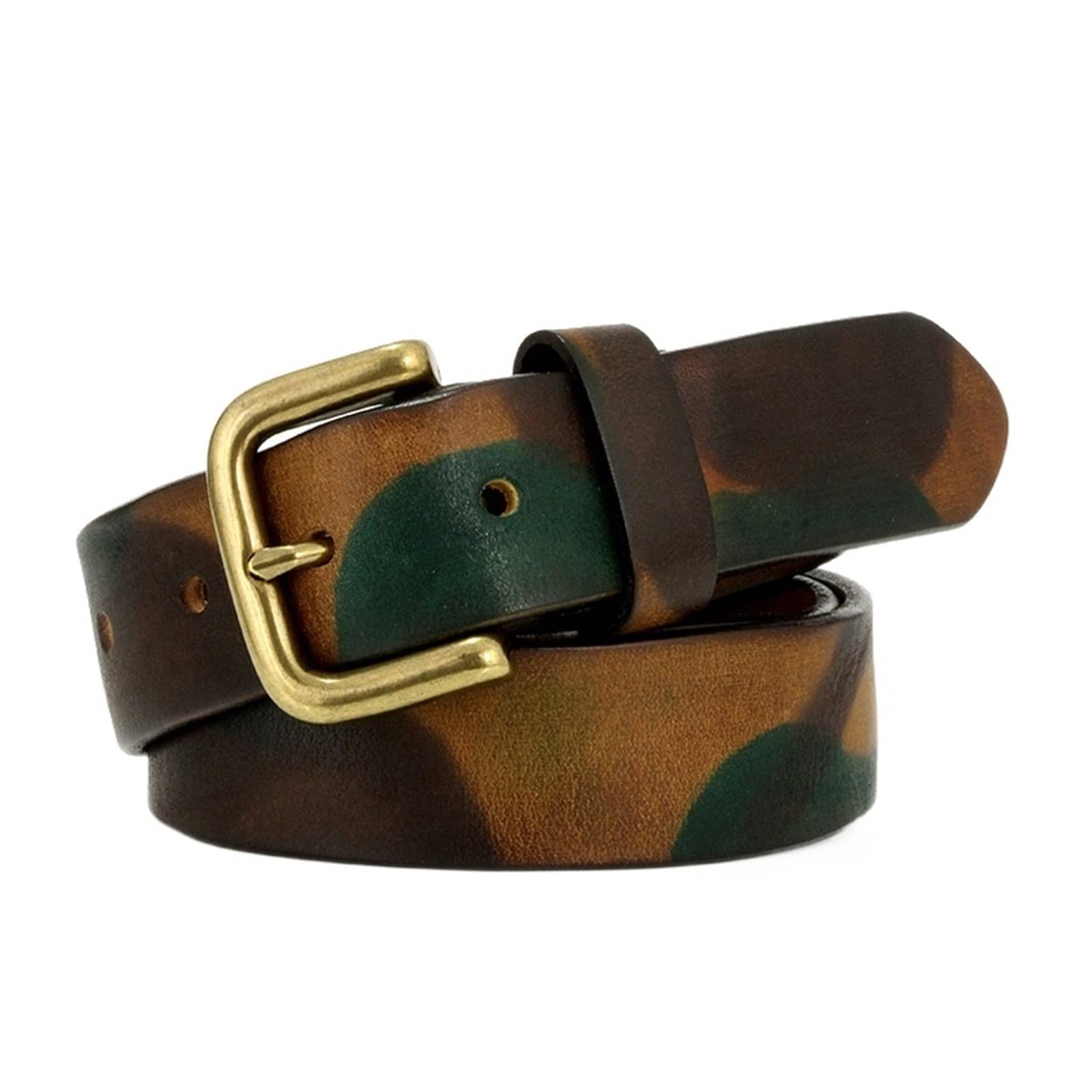 JOJOJ Cinturón de Cuero Genuino for Hombres Cinturón táctico Hebilla de latón Macizo Cinturón Deportivo Hombres Cinturón Militar(48in/120cm,3.3cm Width Khaki)