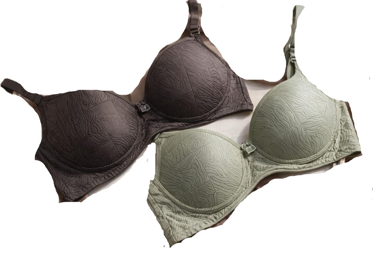 Pack of 2 Padded Women Bra Seamless Adjustable Strap Lift Support Comfort Daily Gym Office Casual Brown::Green 34-image-20