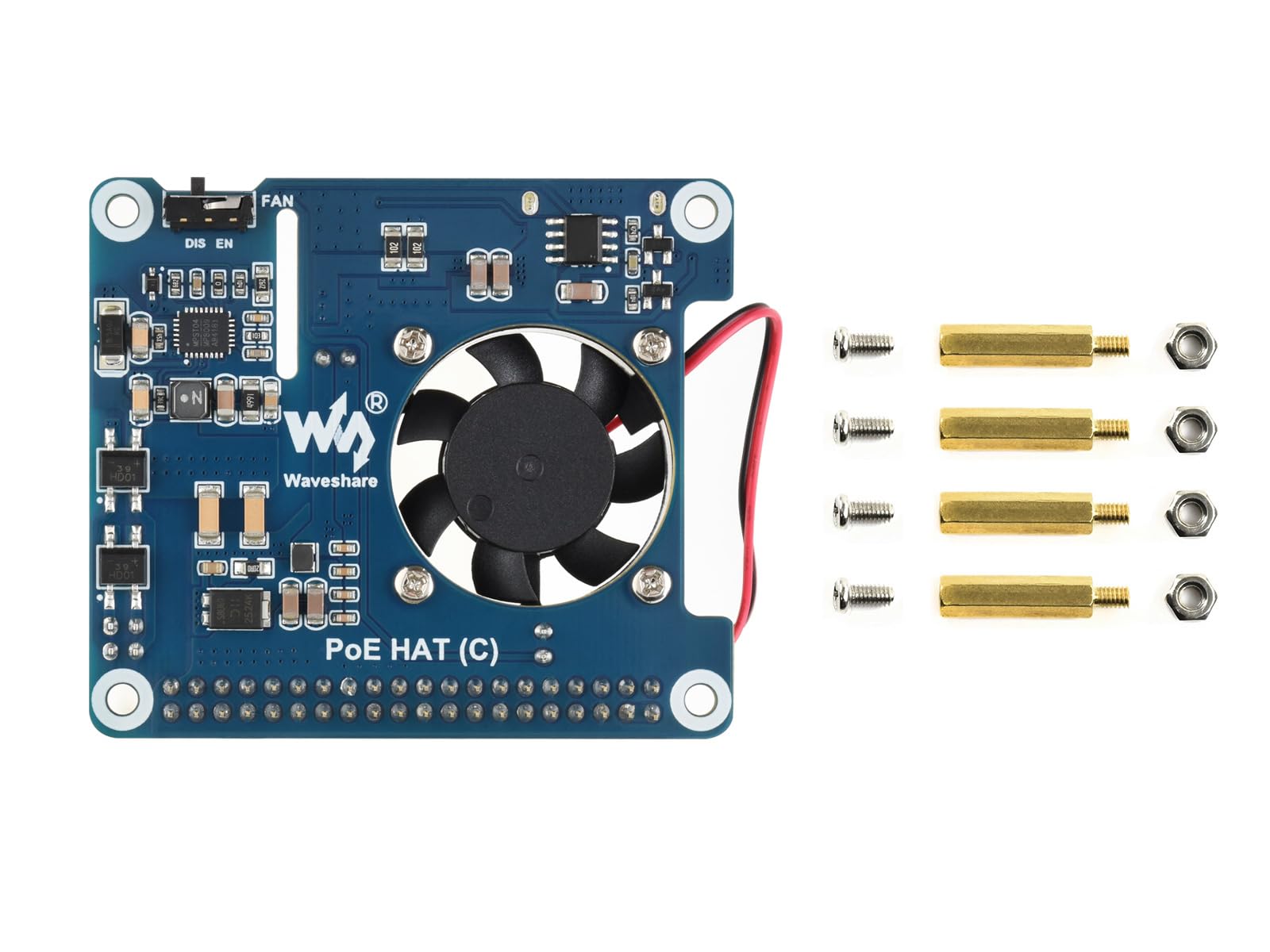 Waveshare PoE Hat (C) For Raspberry Pi 3B+/4B, 802.3af/at Power-Sourcing Equipment Required