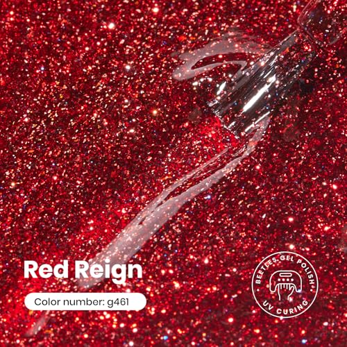 Image of Beetles Red Glitter Gel Nail Polish - Wine Red Shimmer Gel Polish 1Pcs 0.5Oz 15ml Soak Off UV LED Long Lasting Glossy Manicure for Nail Art and DIY
