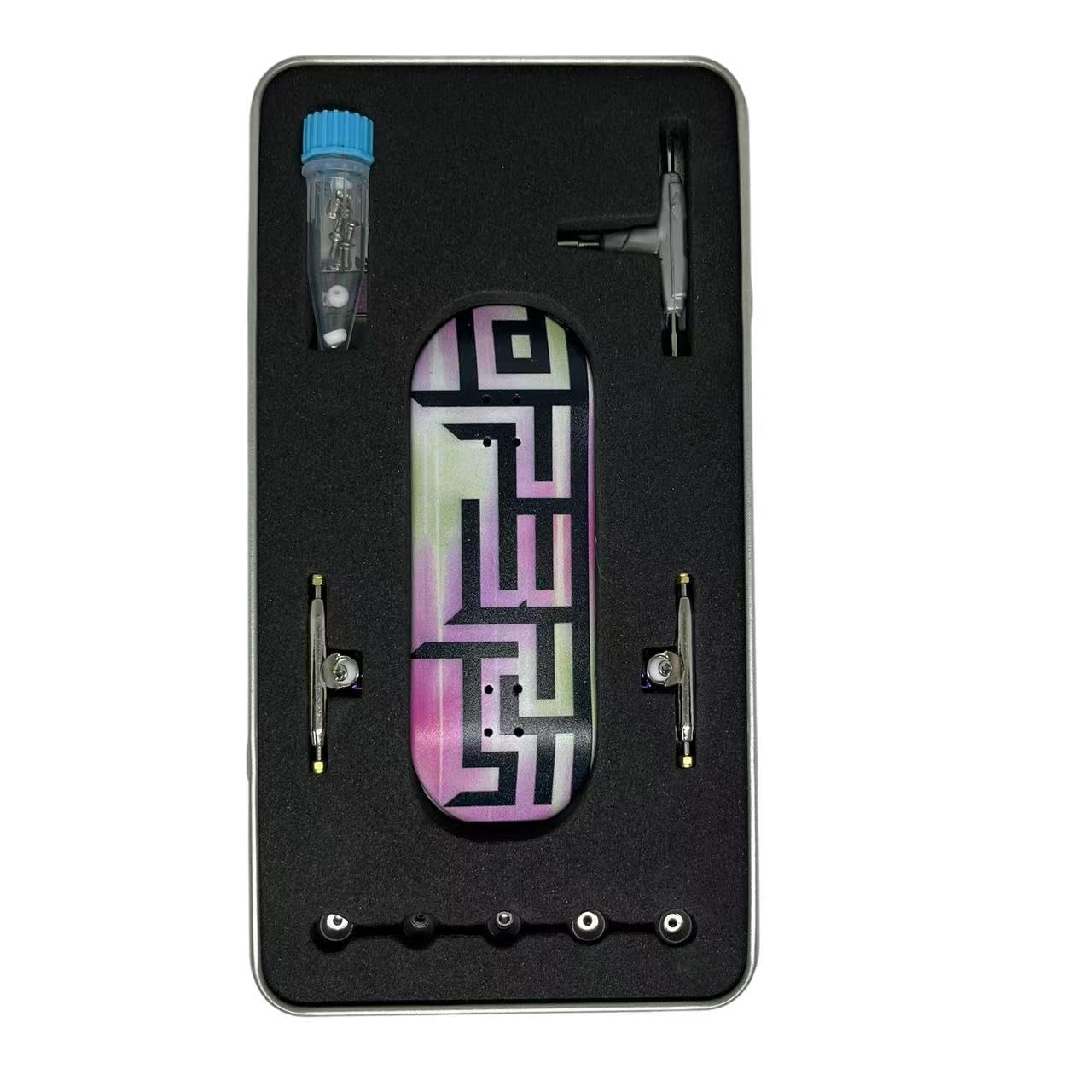 LEEFAI Op3ra Pro Fingerboard Complete 34 * 96mm Maples Wood Deck,UV Printing Graphic-Solid Single Axles Pro Trucks & 5 Urethane Bearing Wheels,-Replace Bushings-Maze(litez) Edition