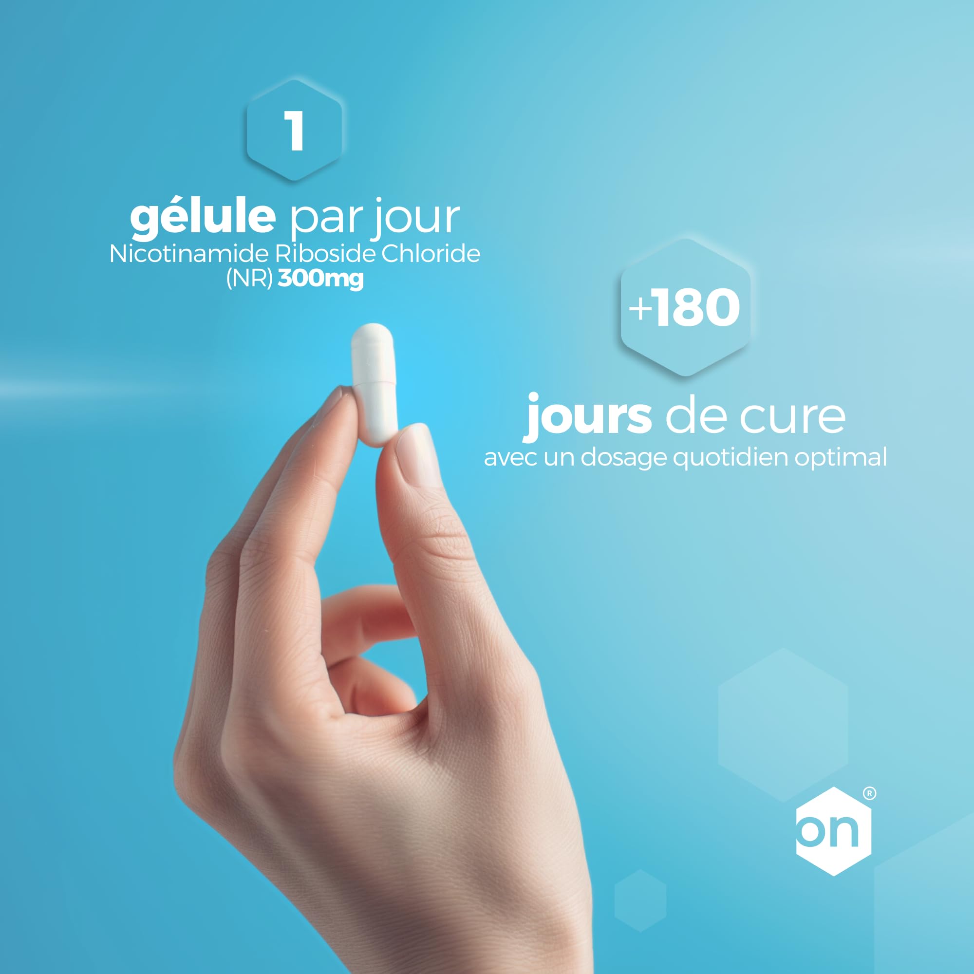 NAD+ Nicotinamide Riboside Chloride 300mg - +6 Mois de Cure - NAD Booster - Anti-Aging & Contre la Fatigue - Made in France - 180 Gélules Végétales - Vegan - Hexagon