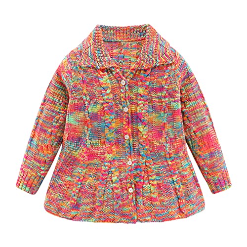 Littlespring Cardigan Sweater For Toddler Girls Button Up Knit Tops Colorful 4T Multicolored #TOP29