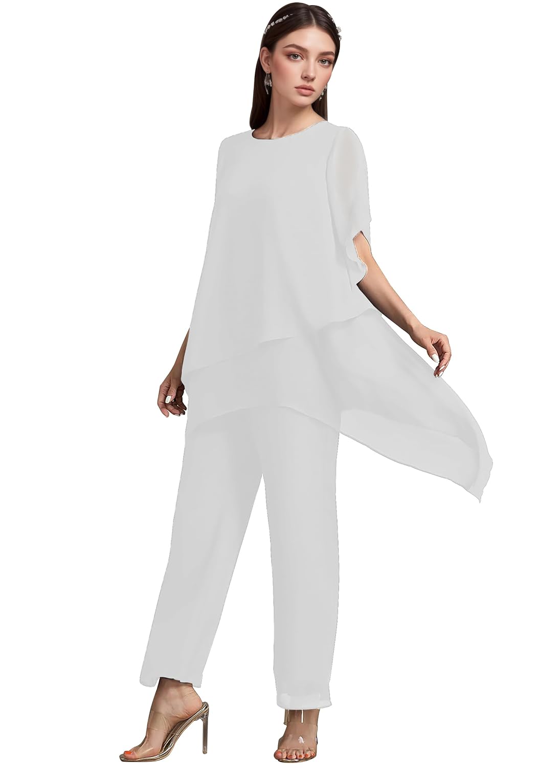 2 Pieces Mother of The Bride Pant Suits for Wedding Long Chiffon Women Formal Outfits Set