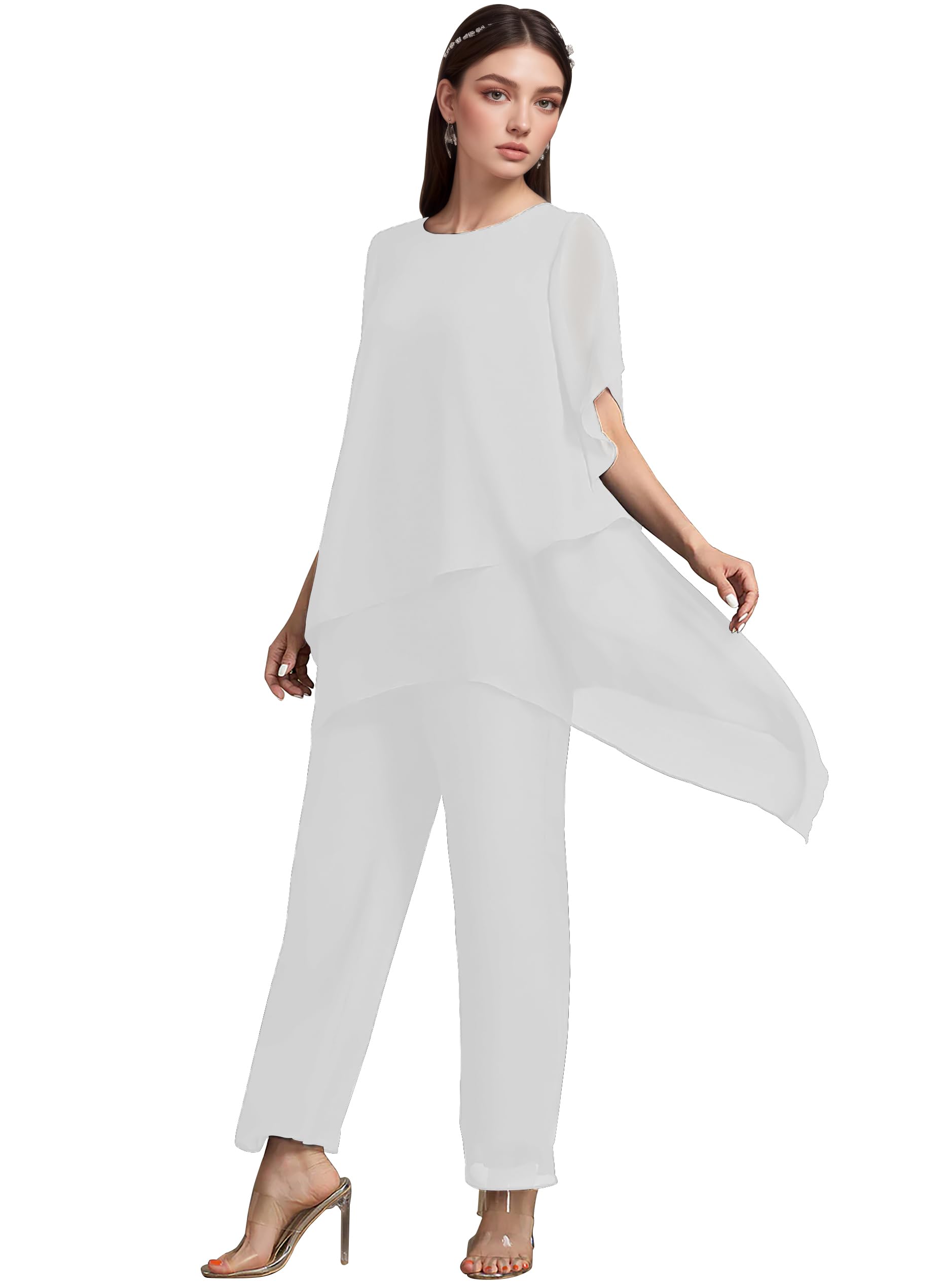 2 Pieces Mother of The Bride Pant Suits for Wedding Long Chiffon Women Formal Outfits Set