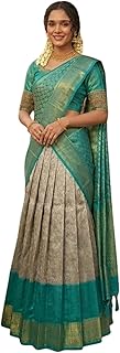 SWAMI STUDIO Women’s Jacquard Semi-Stitched Lehenga Choli Set with Dupatta (Cream-Firozi) Traditional Indian Wedding Lehen... Price In India