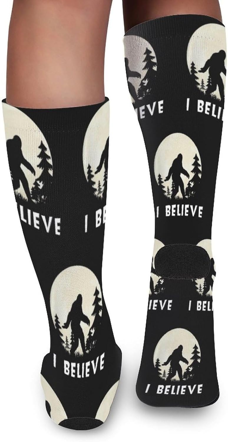 Bigfoot Sasquatch I Believe Knee High Socks Athletic Long Stockings Sport Casual Crew Tube Sock Boot 46cm