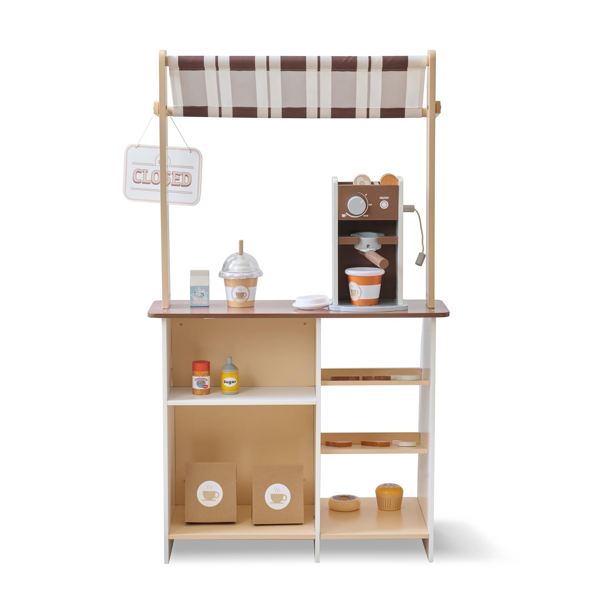 Teamson Kids Espresso Treats Stand café Jouet Bois avec Machine Expresso, pâtisseries, Tasses, Tableau Menu, Panneau Ouvert/fermé, rangements, 29 Accessoires | Machine Expresso, Pâtisseries, Tasses, Tableau Menu, Panneau Ouvert/Fermé