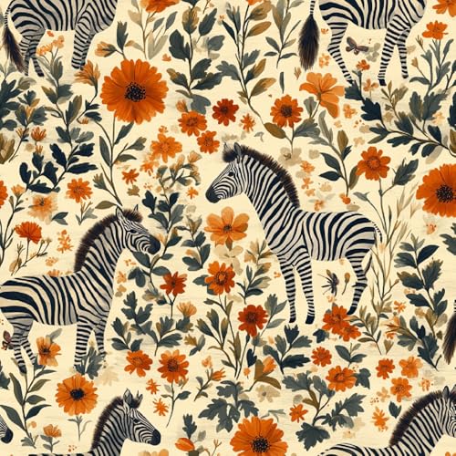 Zebra Flowers Removable Wallpaper Peel and Stick 17.3"x118" inch Retro Painting Wall Paper Textured beadboard Mural Stick on for Bedroom Bathroom Accent Wall Cabinet Drawer Waterproof