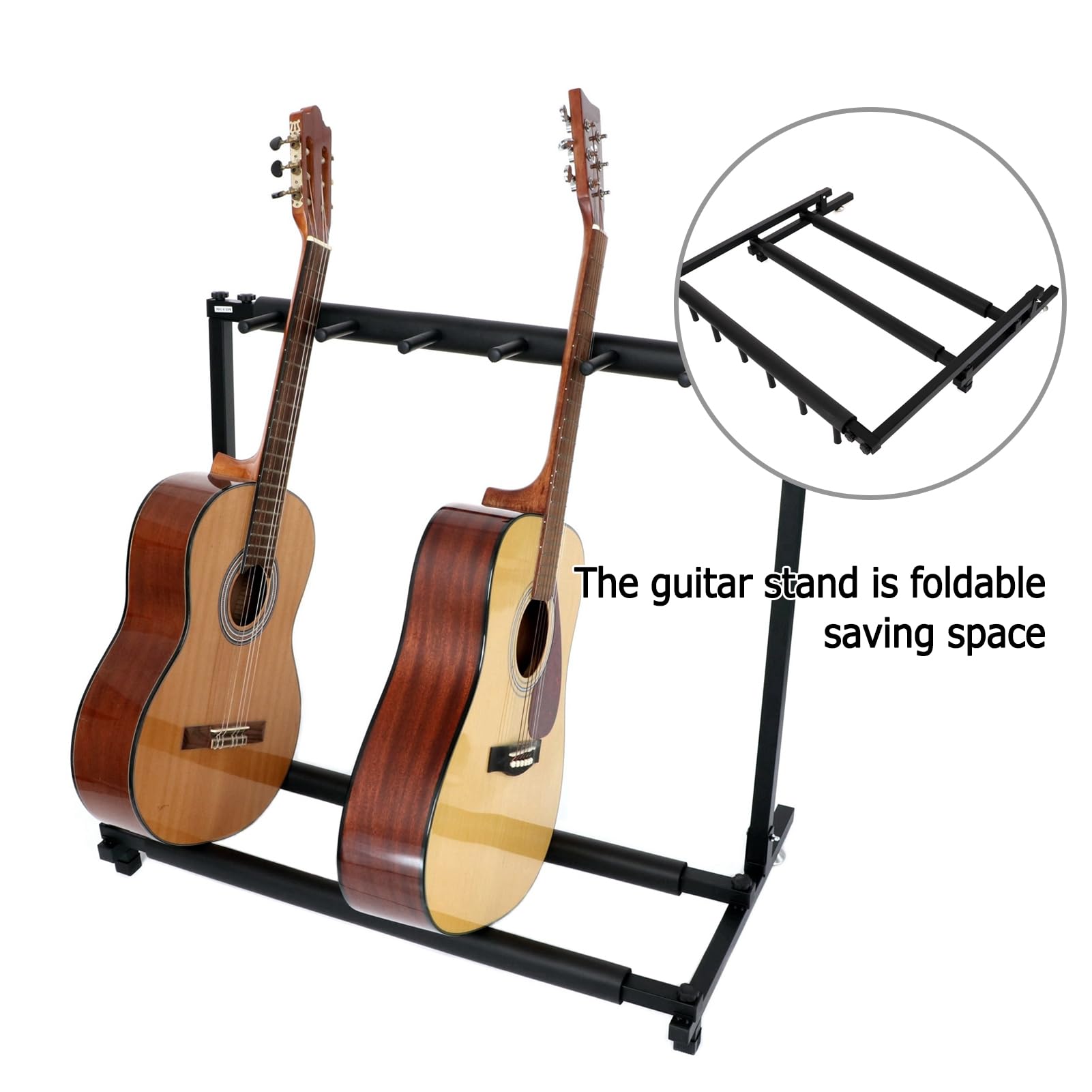 Supporto per chitarra – Supporto portatile in metallo per 5 chitarre, design pieghevole e stabile, ideale per riporre e spettacoli sul palco