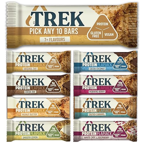 TREK High Protein Flapjack - Pick any 10 - Gluten Free - Plant Based - Vegan Snack - 50g x 10 bars