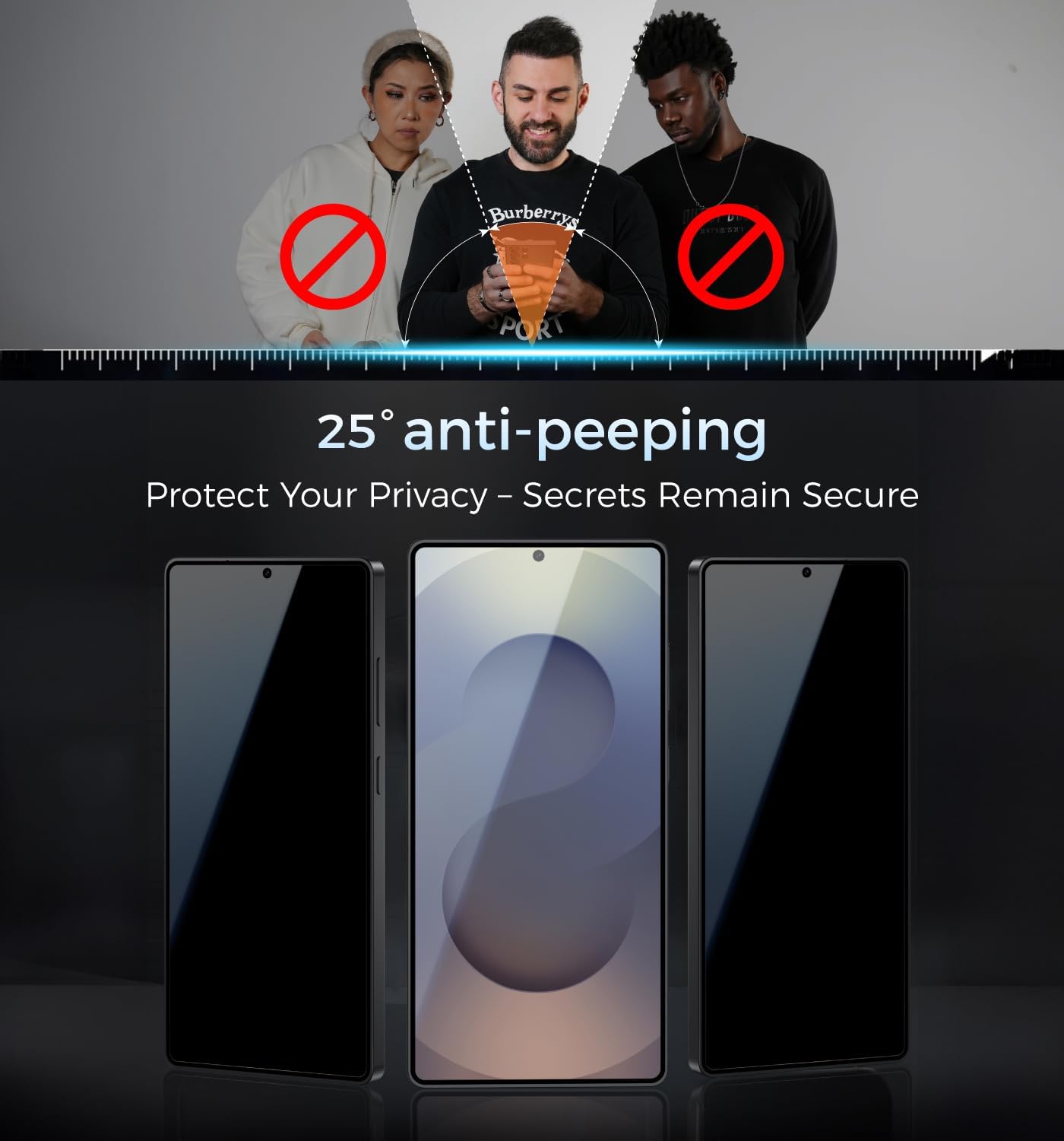 MAGIC JOHN for Samsung Galaxy S25 Ultra Privacy Screen Protector with Shockproof Tempered Glass, 25° Anti-Spy Screen, Auto Dust-Removal, Bubble Free & Easy Installation Film, 2 Pack - Image 3
