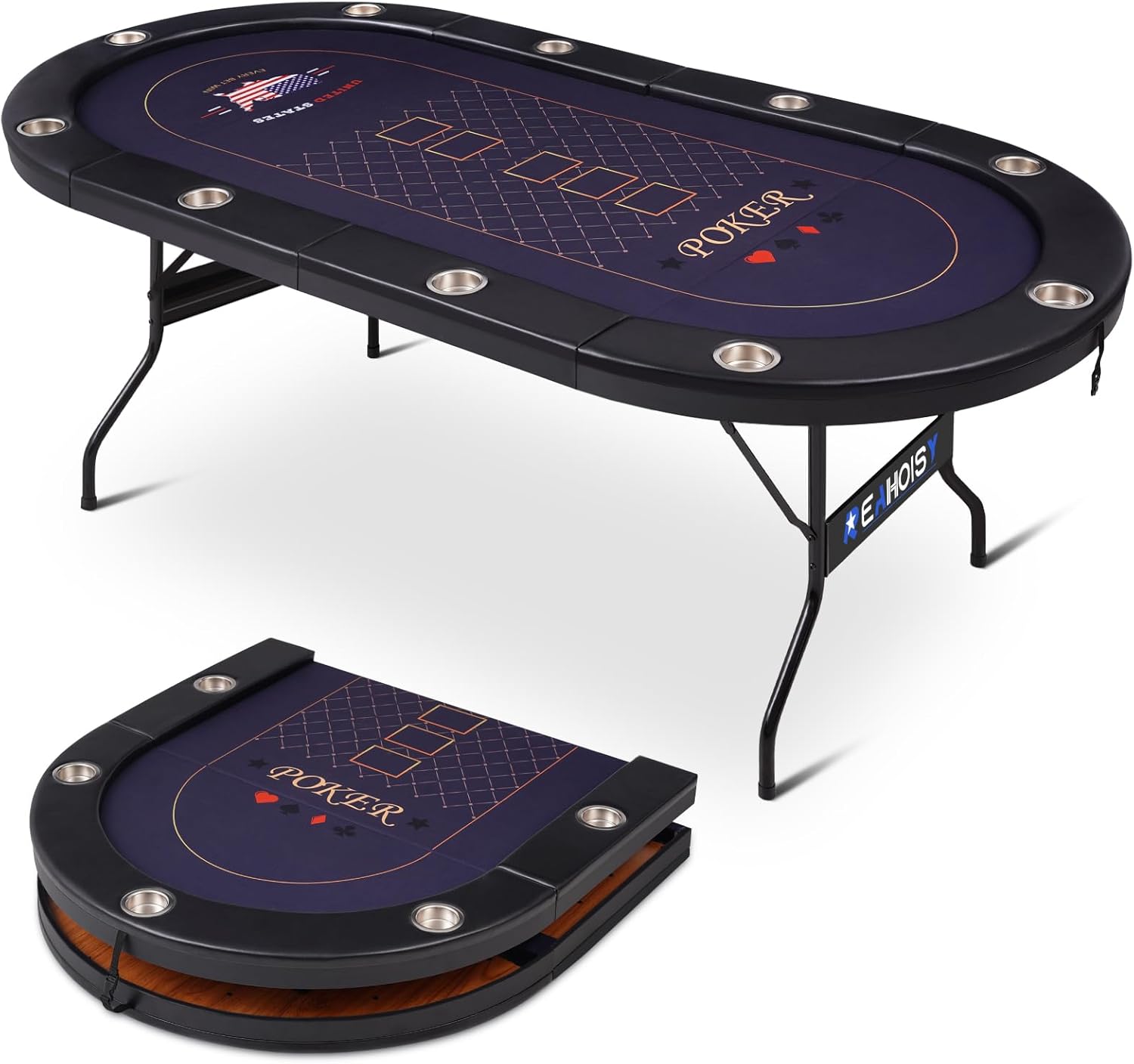 72" Foldable Poker Table, 8 Player Folding Poker Tables with Casino Grade Felt, Padded Rails & Cup Holders, Portable Poker Table for Texas Holdem