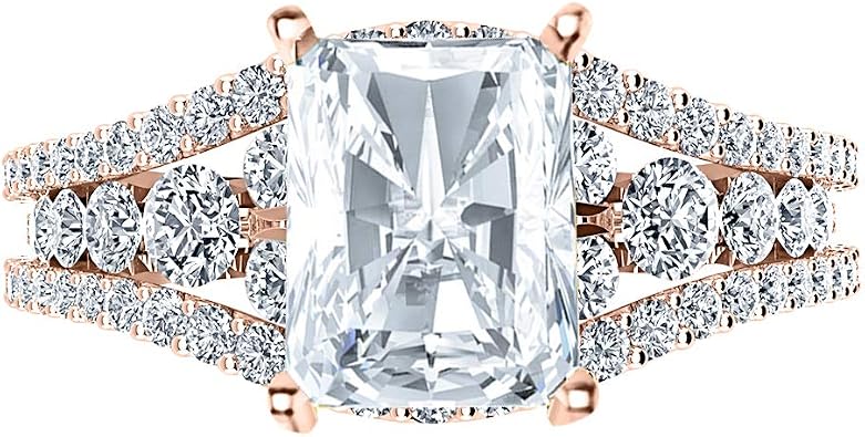 14K White Gold 2 Carat LAB GROWN DIAMOND Designer Channel Set Radiant Cut Diamond Engagement Ring E-F Color VS2-SI1 Clarity 1 Ct Center