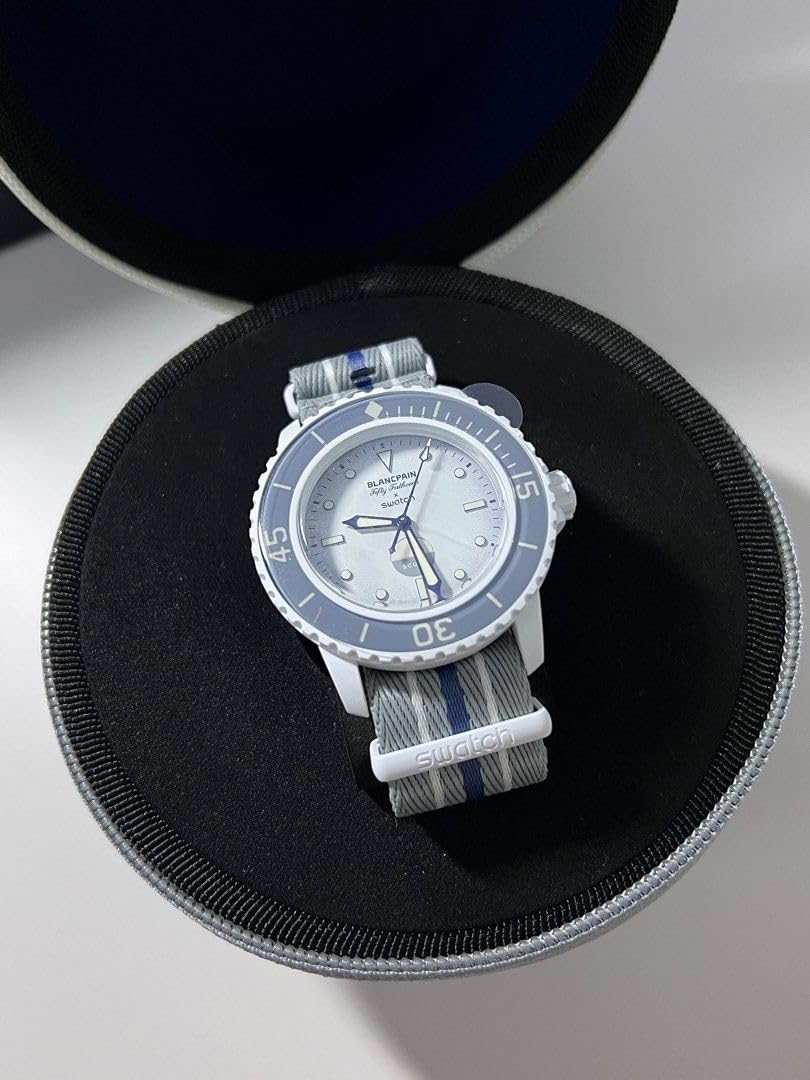 Swatch Reloj de pulsera Scuba Fifty Fathoms X Blancpain Antarctic Ocean, gris, Moderno