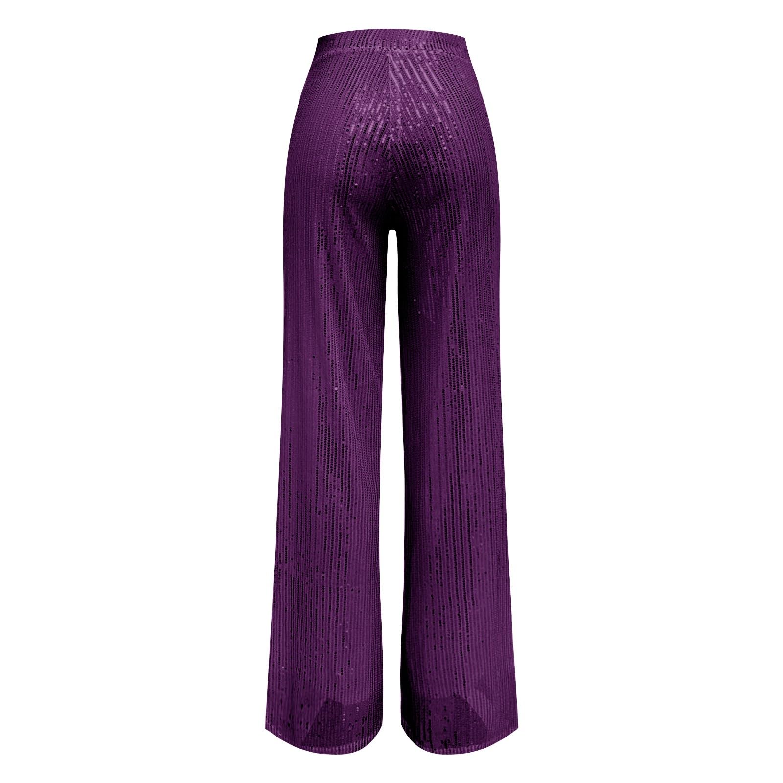 Pantaloni casual da donna con paillettes scintillanti, a vita alta, gamba dritta, gamba larga, pantaloni lunghi a palazzo con fondo a campana, comodi, a tema discoteca, abbigliamento vintage