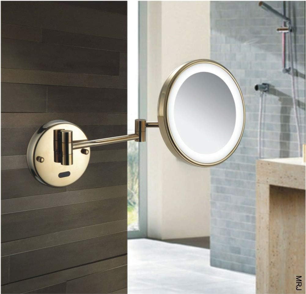 Lustro łazienkowe, lusterko do golenia, do makijażu, montaż ścienny, lustro podświetlane LED, 5-krotne powiększenie, lusterko z czujnikiem (kolor: czarny brąz)