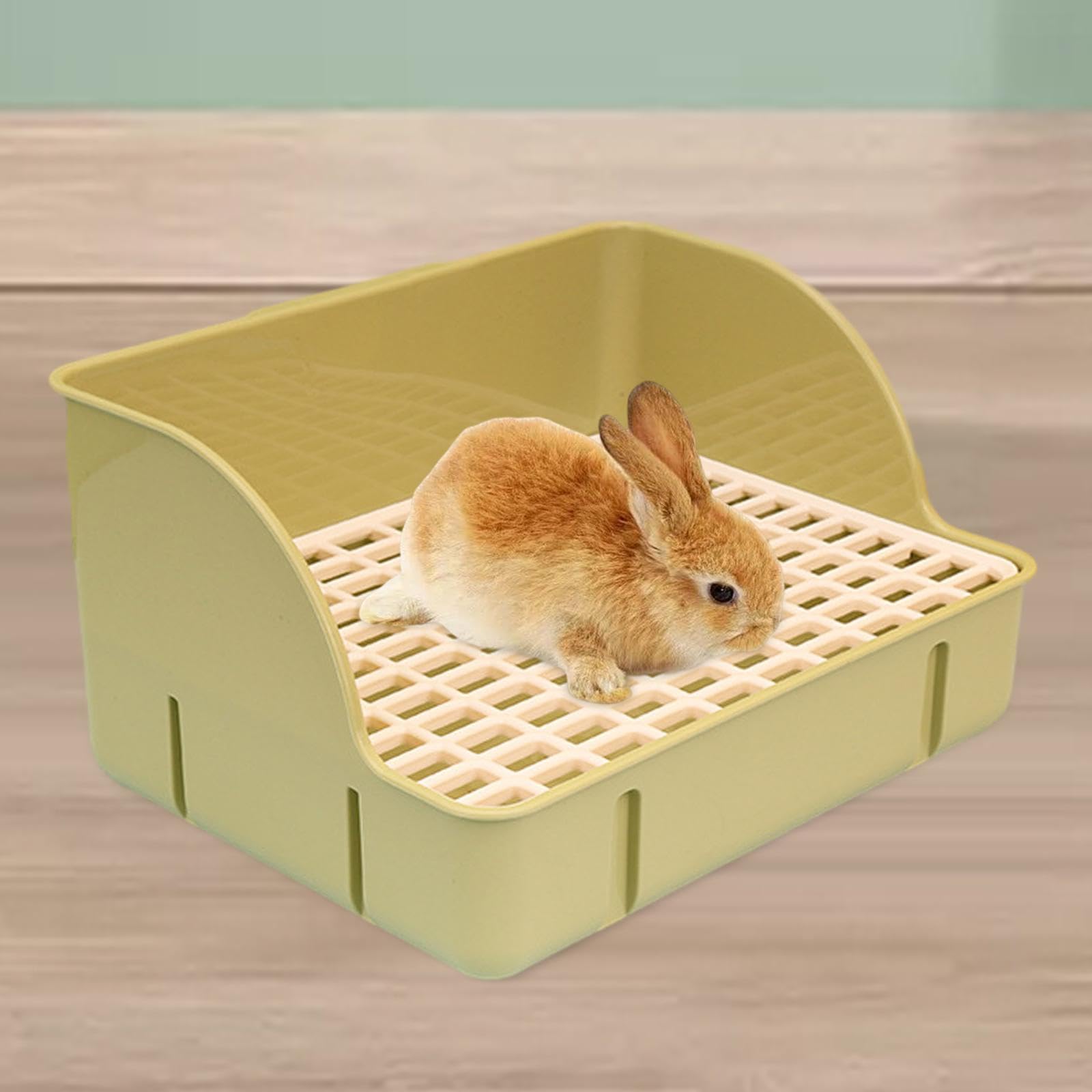 Kaninchentoilette Kleintierkäfig Ecktoilette Streubox Trainingsbox Aus Langlebigem PP mit Abnehmbarem Einsatz für Kaninchen Meerschweinchen Hamster Ch, grünes PP-Netz
