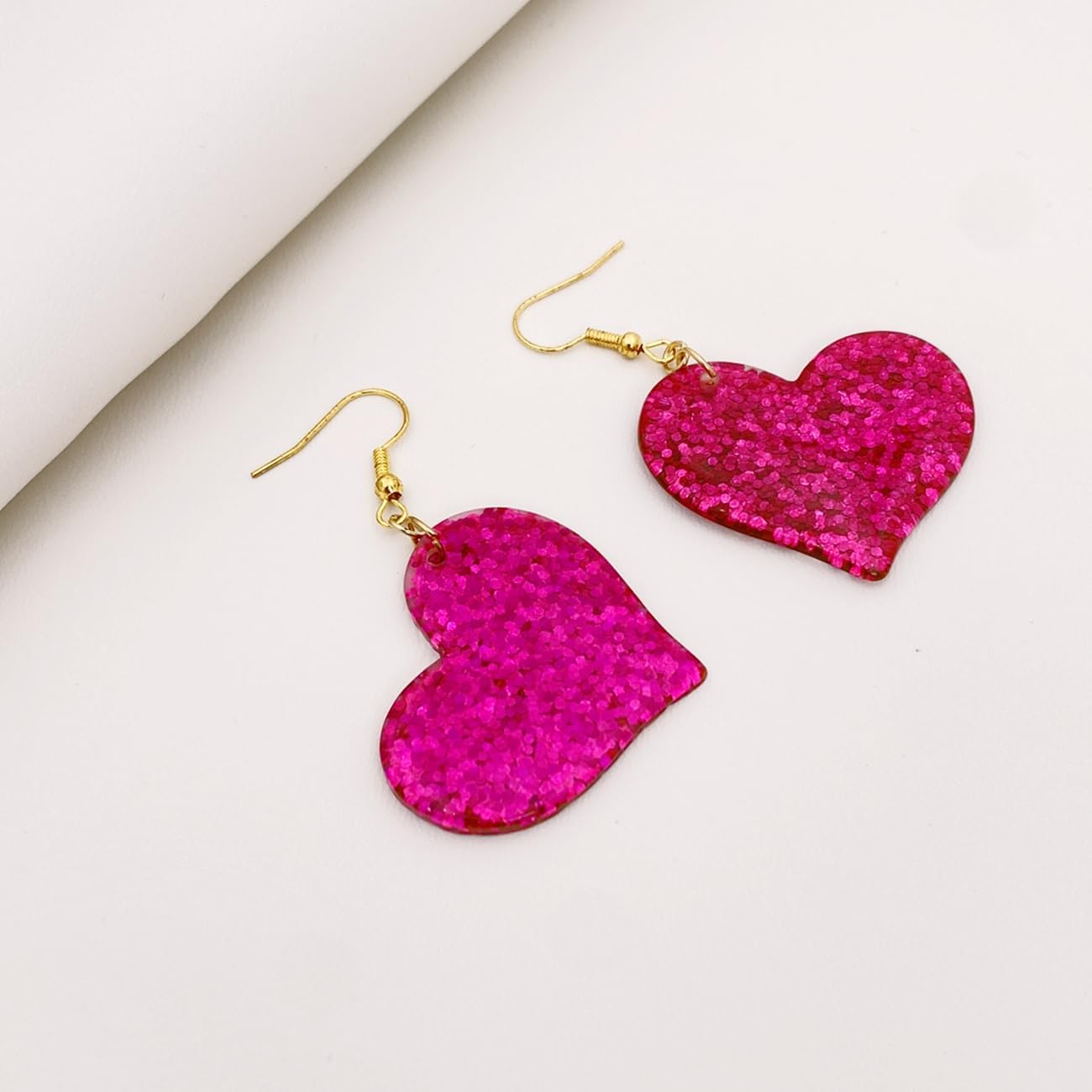 Hot Pink Heart Dangle Earrings for Women Big Love Heart Drop Earrings - Image 4