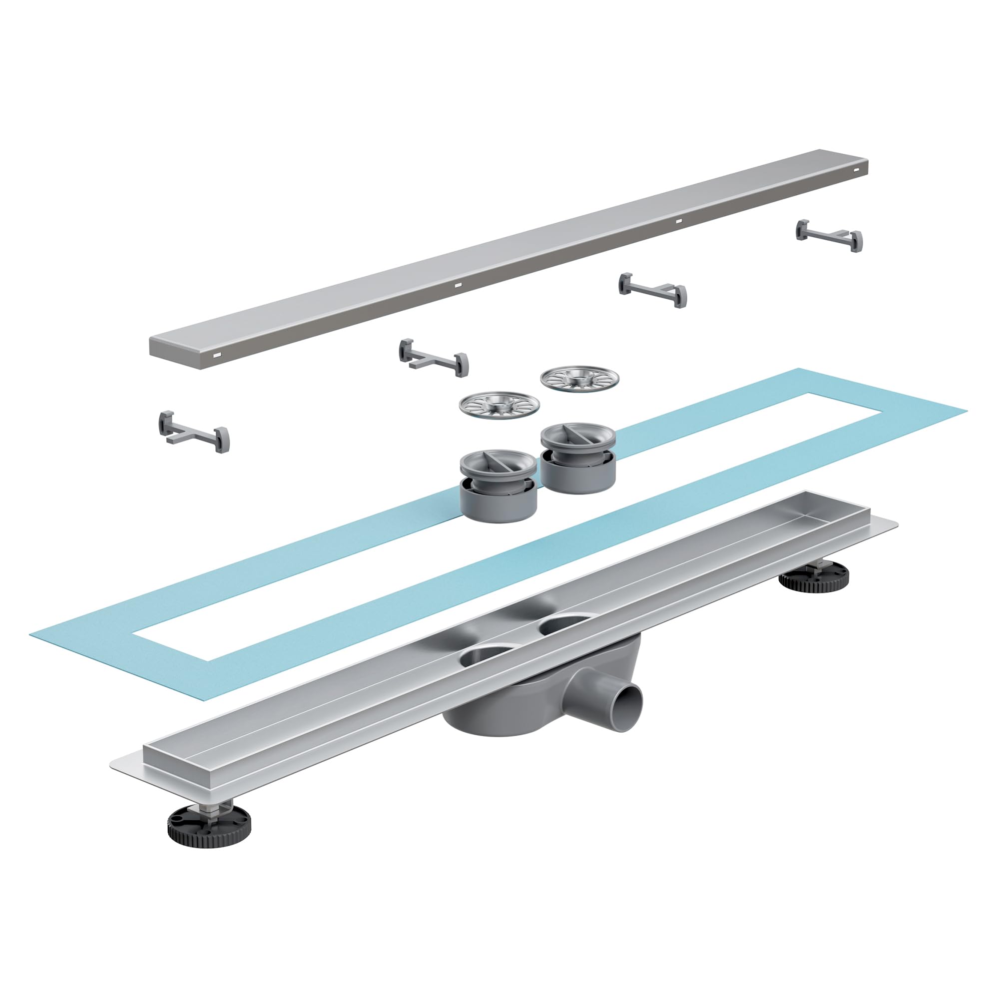 Neodrain Canaleta de ducha de acero inoxidable de 80 cm con 2 desagües de ducha, sifón de 360°, extraplano, con filtro antiolores, para baño, exterior