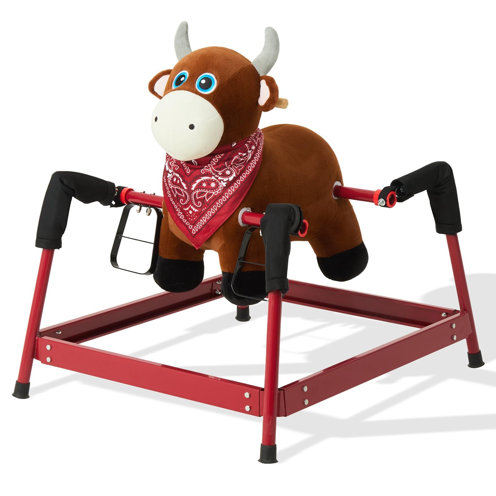 FUNLIO Bull Spring Rocking Horse for Kids 3-6, Wild Ride on Horse with Covered Spring &amp; Sturdy Frame, Neighing &amp; Galloping Sound for Pretend Play, Spring Horse Toys Gift, CPC &amp; CE Certified